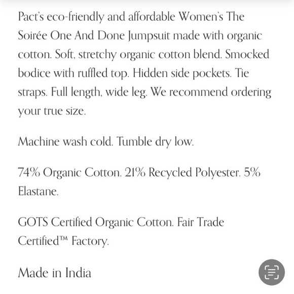 Pact One and Done Soirée‎ Smocked Wide Leg Jumpsuit Black Size Medium - Picture 15 of 15